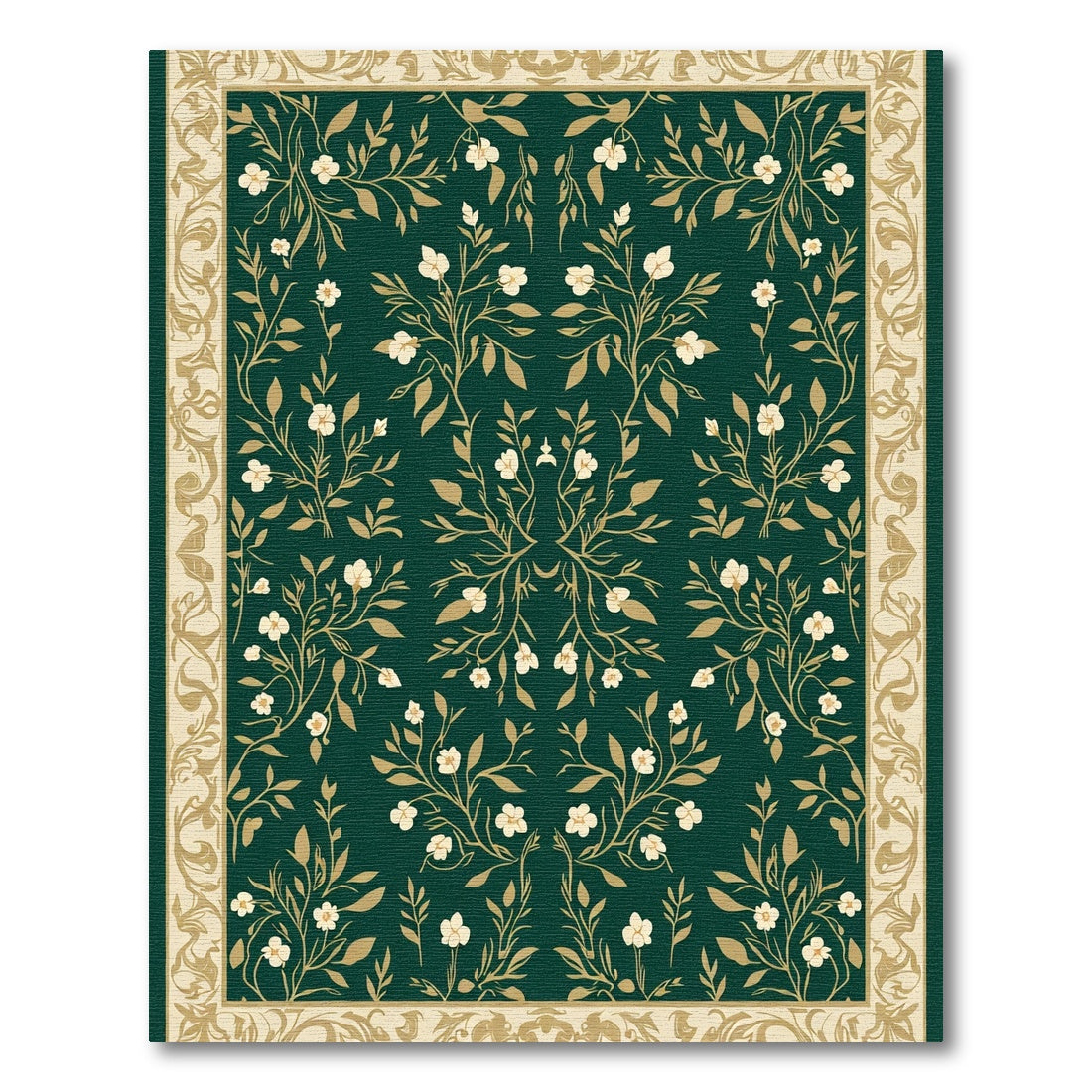 Elegant Cream Blossom Vine Border Rug
