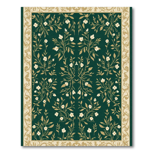Elegant Cream Blossom Vine Border Rug