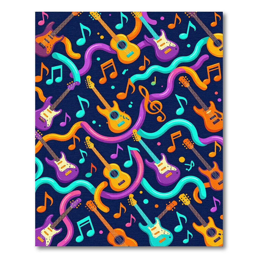 Vibrant Guitar Notes Wavy Swirls Rug