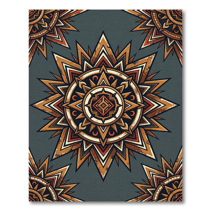 Earthy Sunburst Geometric Medallion Rug