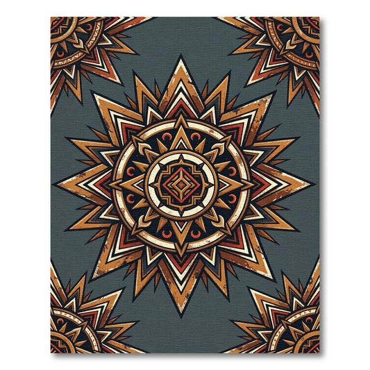 Earthy Sunburst Geometric Medallion Rug