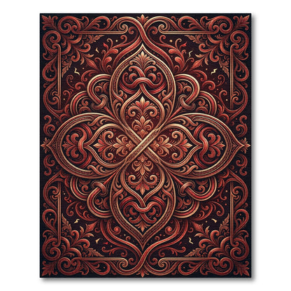 Intricate Red Gold Floral Ornament Rug