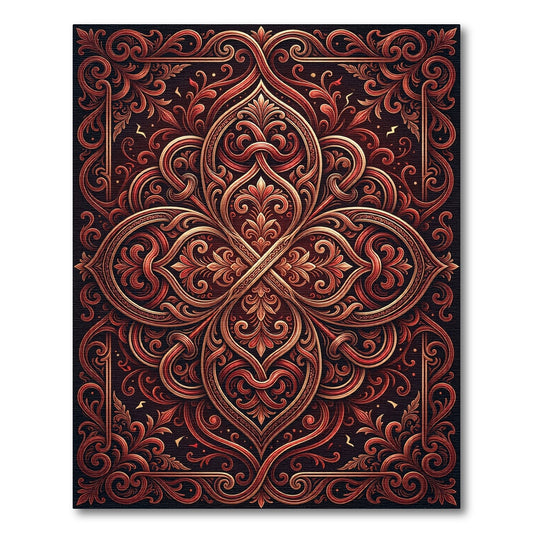 Intricate Red Gold Floral Ornament Rug