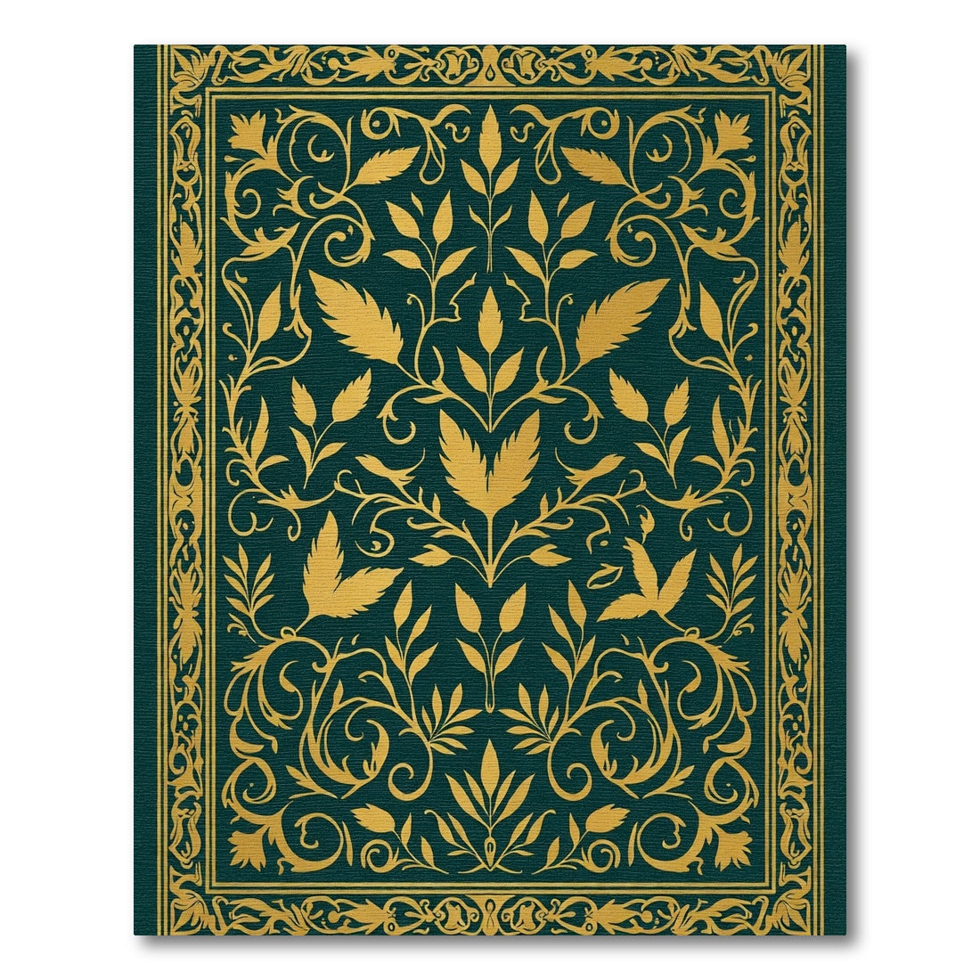 Gold Leaf Flourish on Deep Green Rug