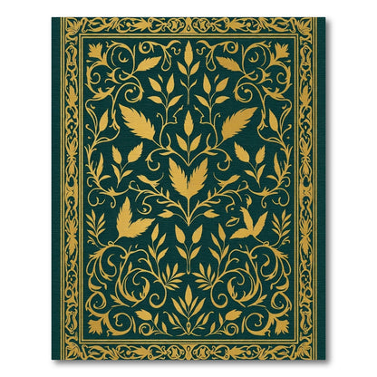 Gold Leaf Flourish on Deep Green Rug