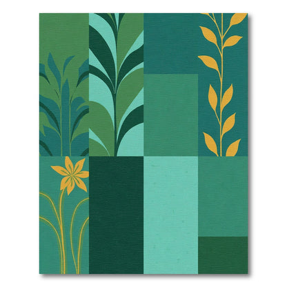 Green Yellow Botanical Garden Squares Rug