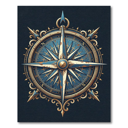 Antique Nautical Compass Navy Gold Rug