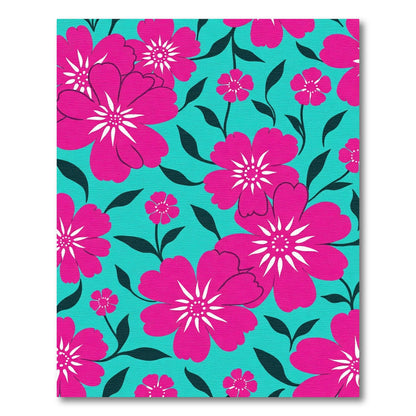 Vibrant Pink Flower Garden Teal Rug