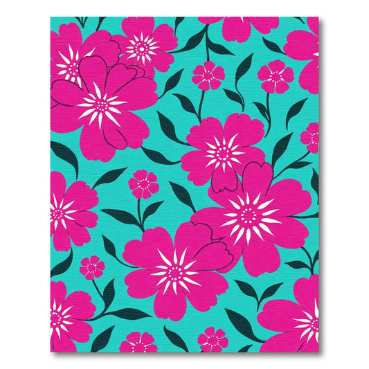 Vibrant Pink Flower Garden Teal Rug