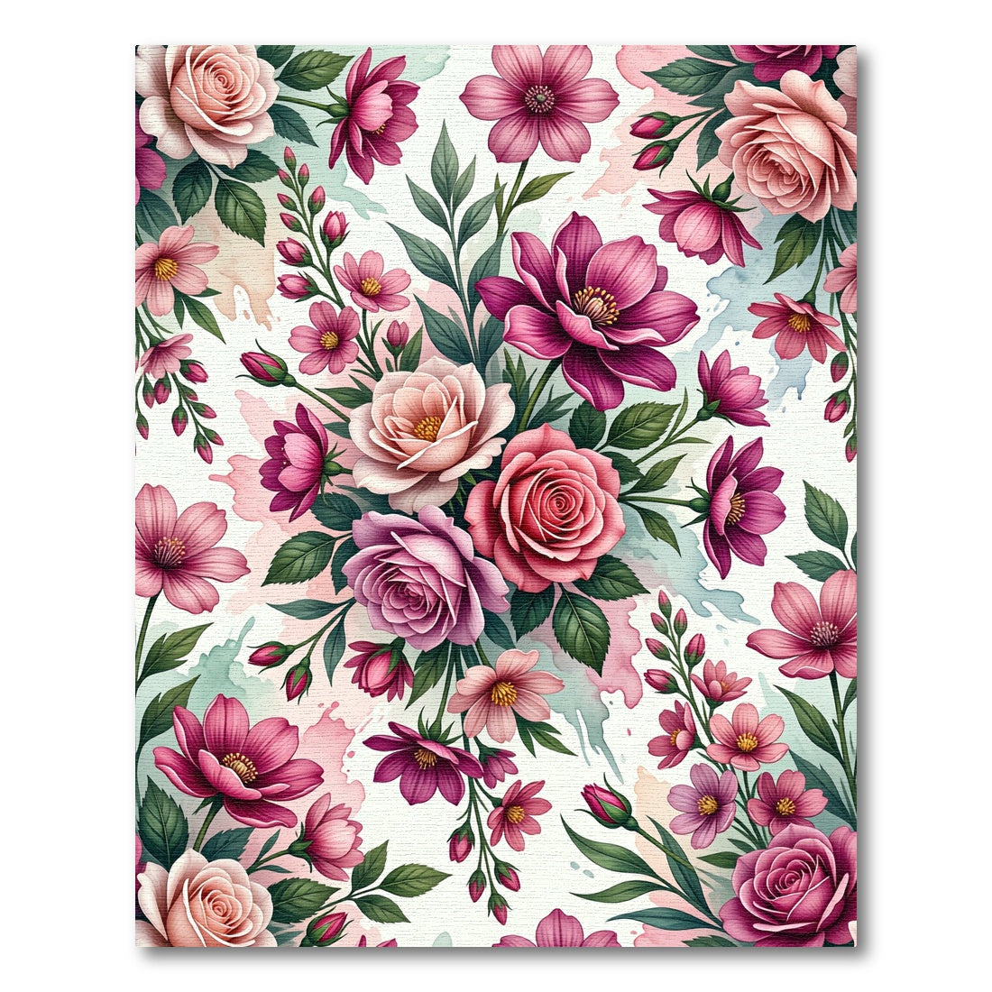Vibrant Pink Rose Floral Medley Rug