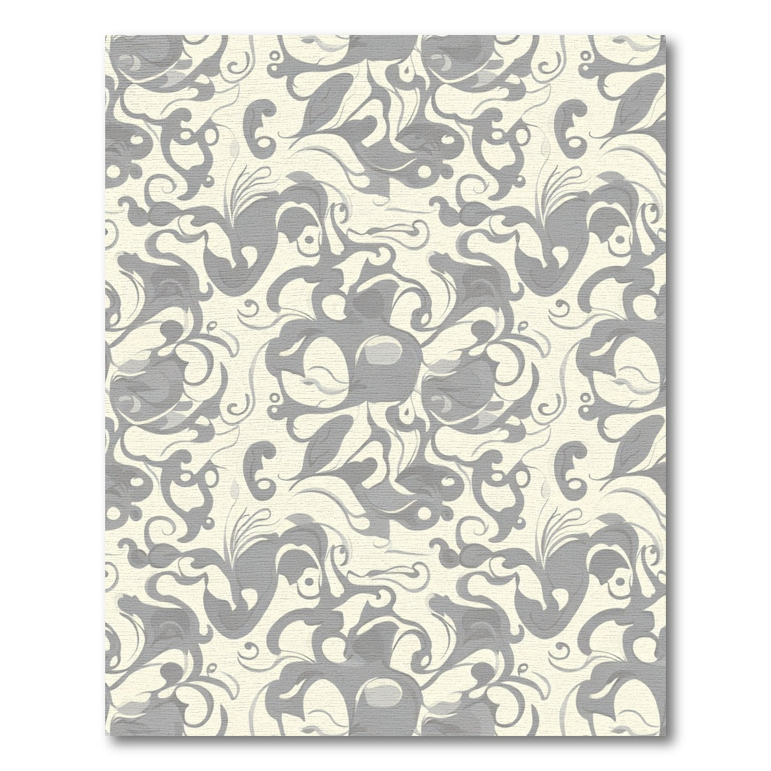 Elegant Gray Ivory Swirl Floral Rug