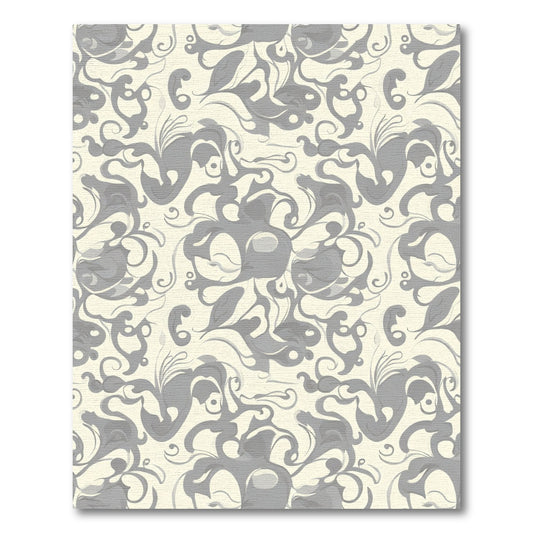 Elegant Gray Ivory Swirl Floral Rug
