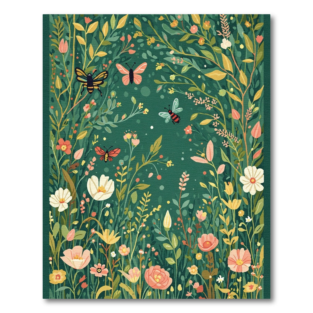 Whimsical Garden Butterflies Bushes Rug