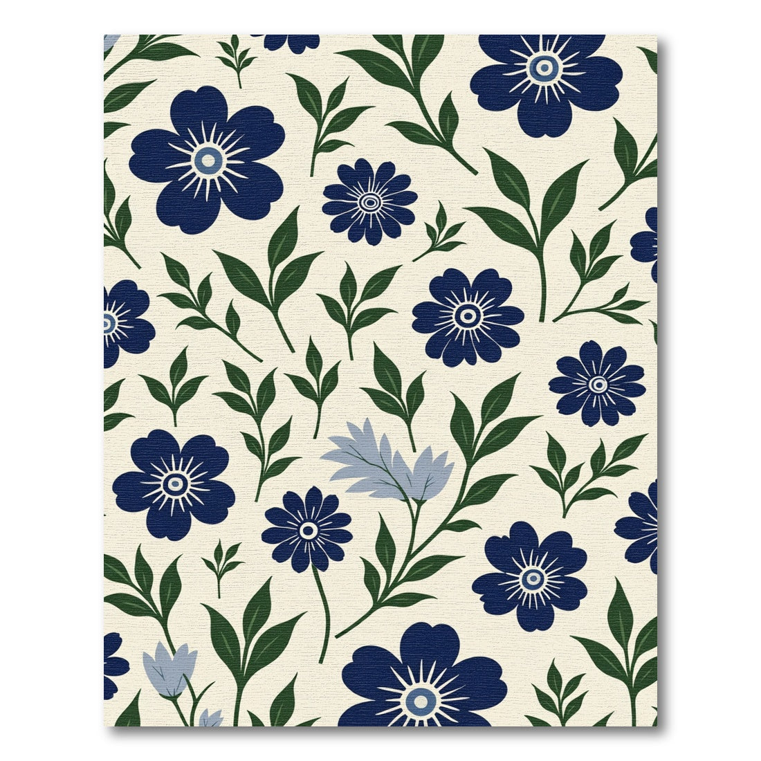 Navy Blue Floral Medallion Garden Rug
