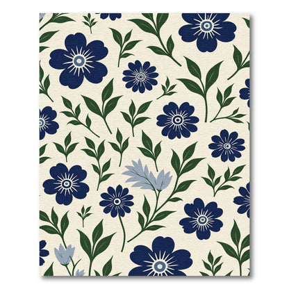Navy Blue Floral Medallion Garden Rug