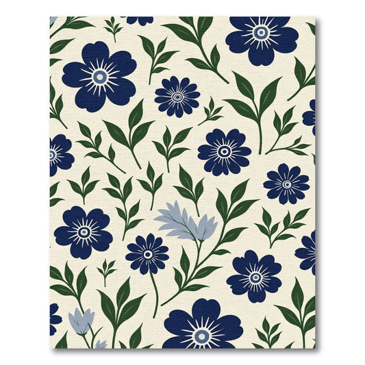 Navy Blue Floral Medallion Garden Rug