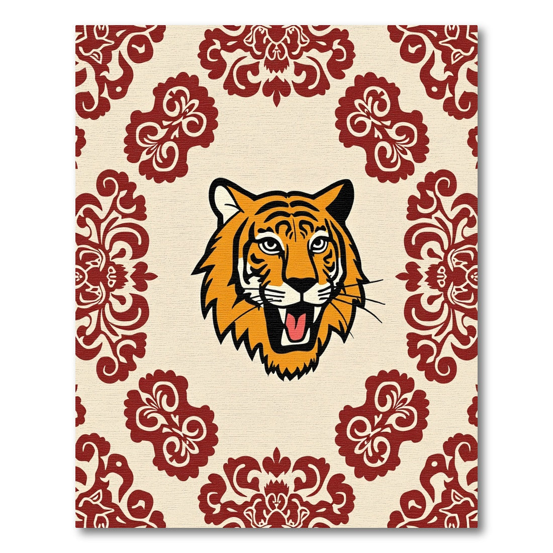 Crimson Floral Tiger Portrait Rug