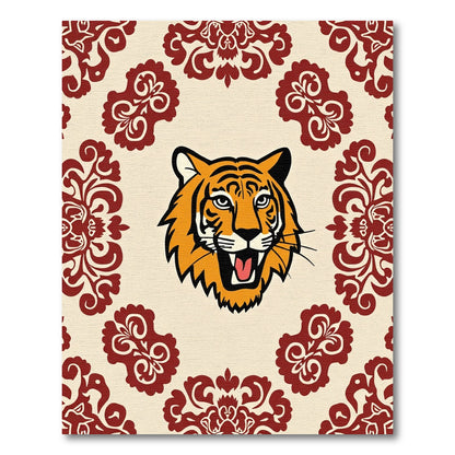 Crimson Floral Tiger Portrait Rug