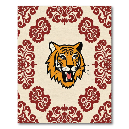 Crimson Floral Tiger Portrait Rug