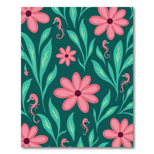 Pink Seahorse Floral Charm Rug