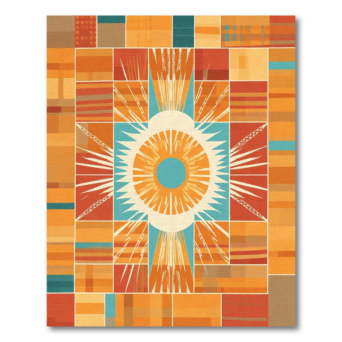 Radiant Orange Sunburst Geometric Rug