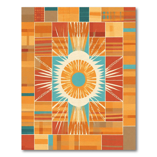 Radiant Orange Sunburst Geometric Rug