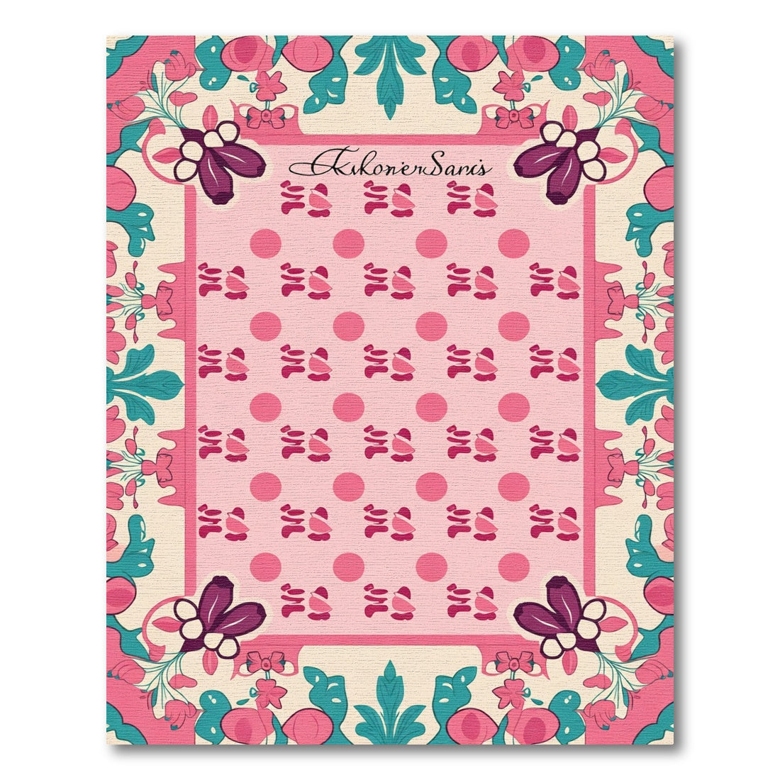 Pink Floral Botanical Polka Dot Rug