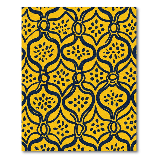 Yellow Navy Curving Medallion Floral Rug