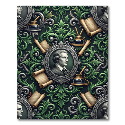 Historical Portrait Scroll Filigree Emerald Rug