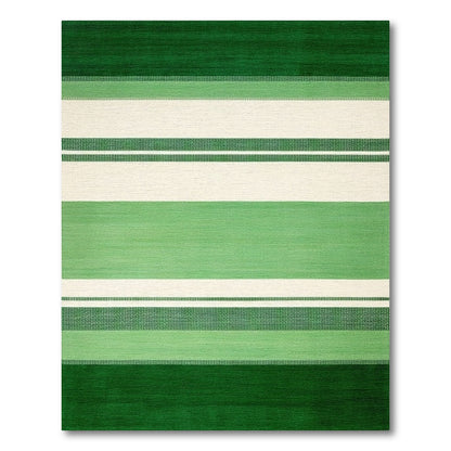 Vibrant Green and Cream Striped Rug