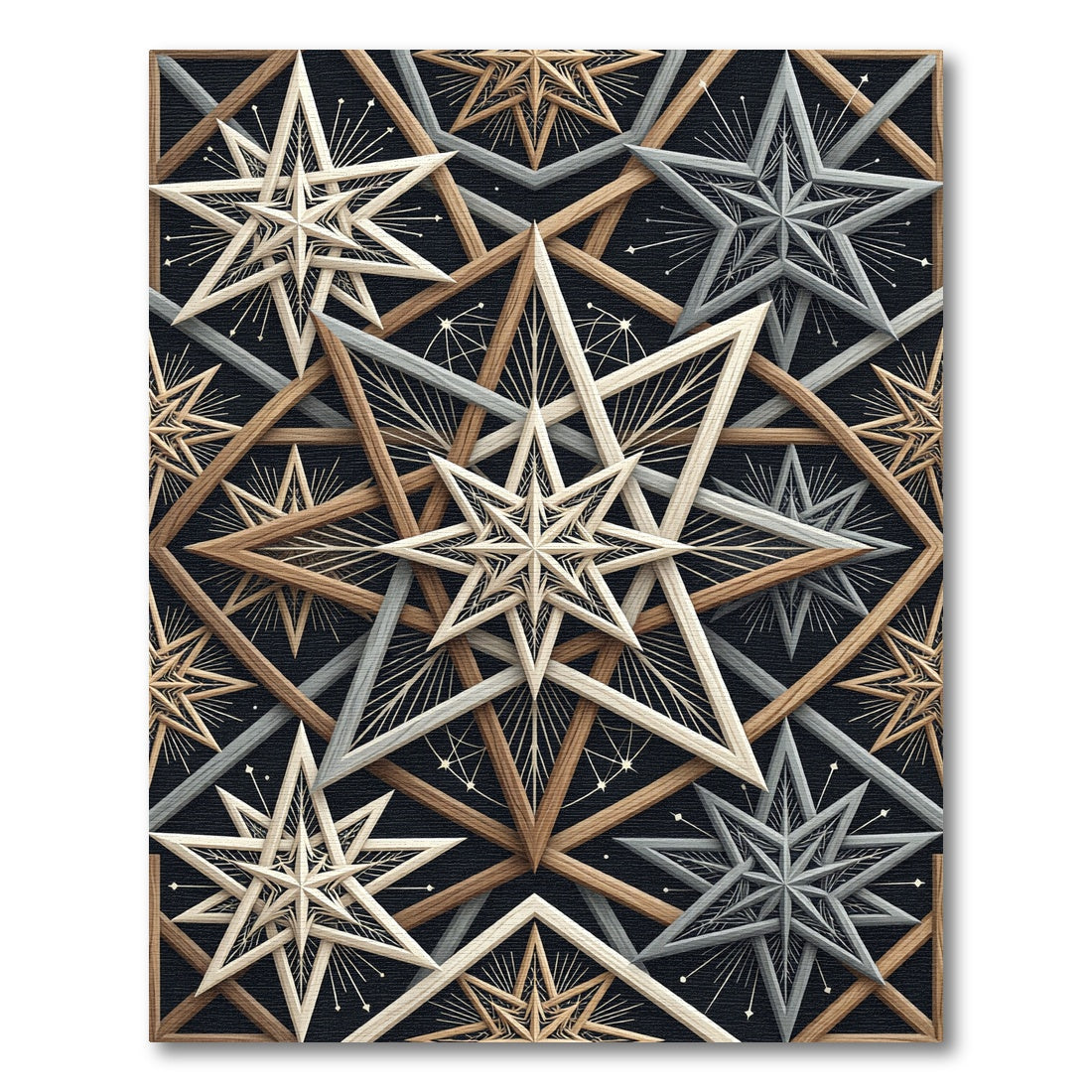 Geometric Starburst Wood Illusion Rug