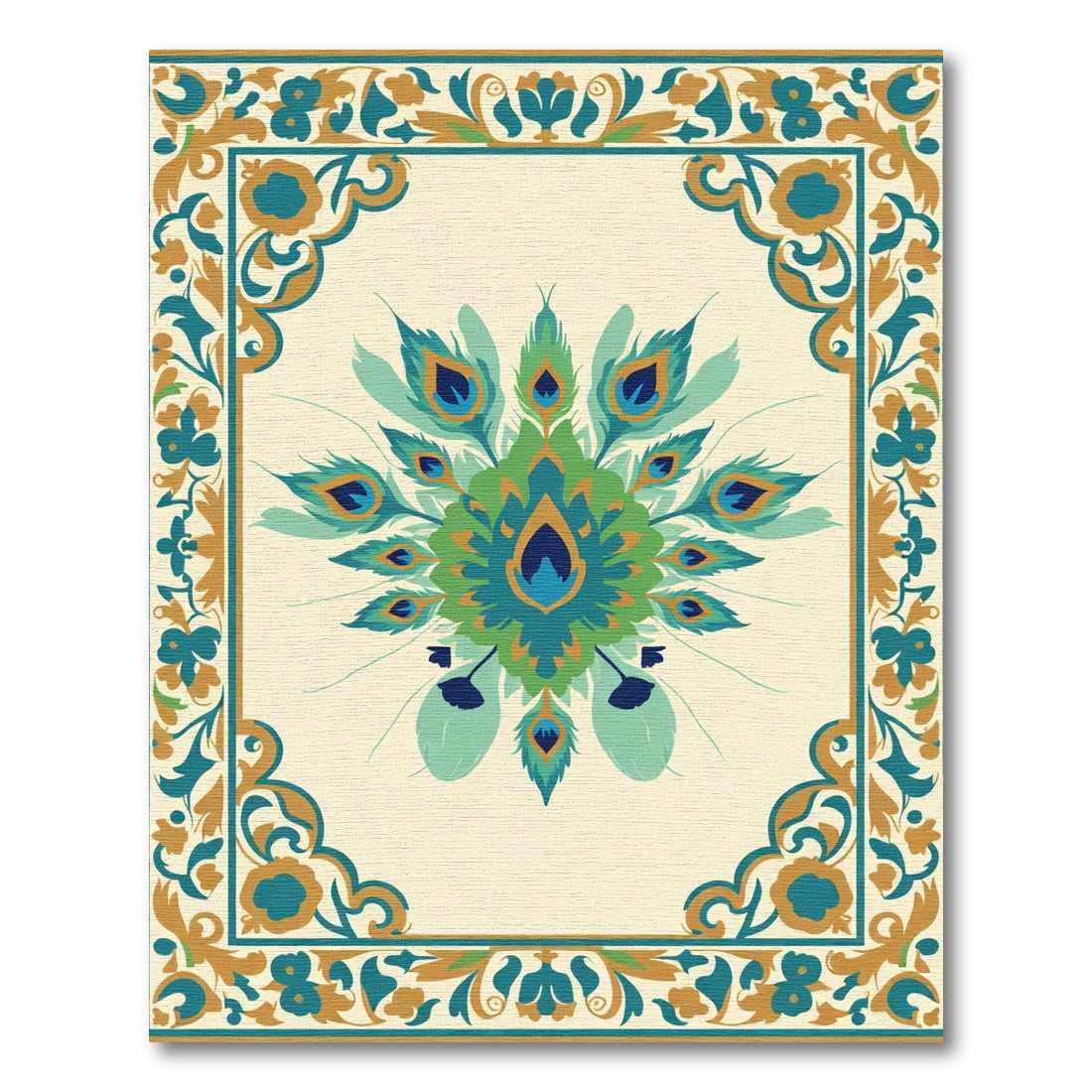 Emerald Peacock Feather Motif Rug