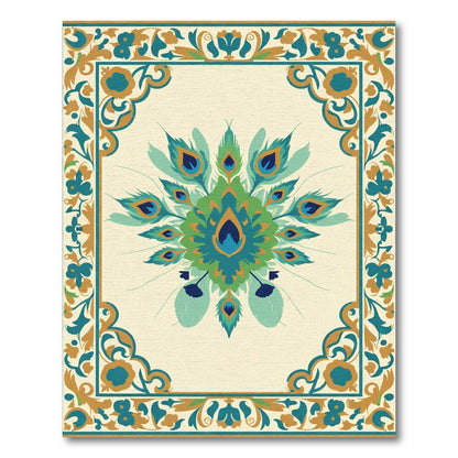 Emerald Peacock Feather Motif Rug