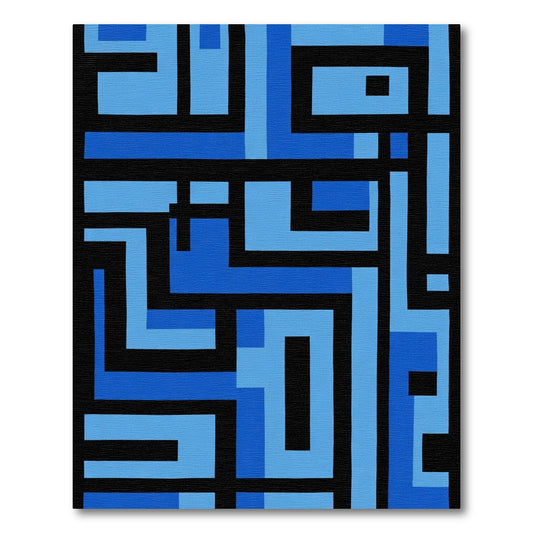 Modern Blue Geometric Labyrinth Rug