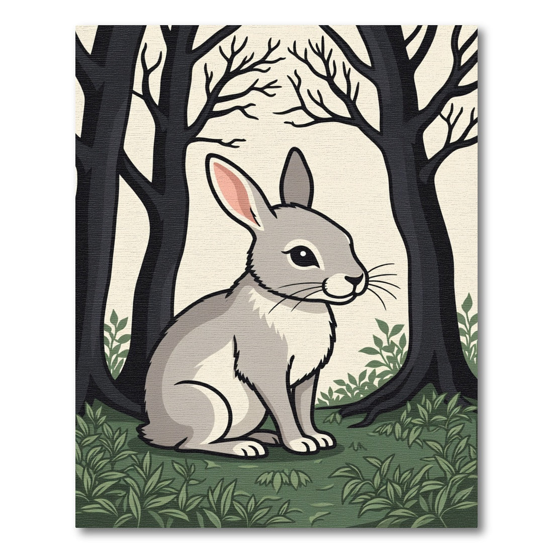 Gray Rabbit in Dark Forest Scene Rug