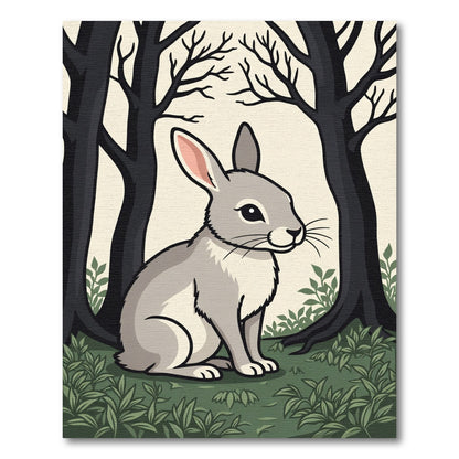 Gray Rabbit in Dark Forest Scene Rug