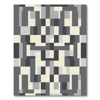 Cool Neutral Palette Geometric Block Rug