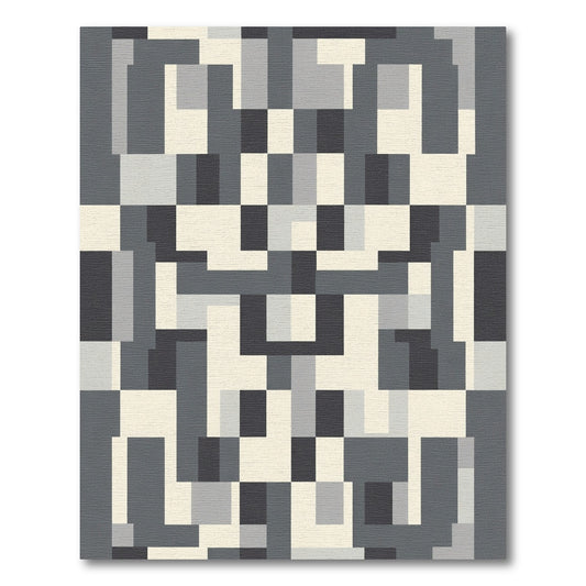 Cool Neutral Palette Geometric Block Rug