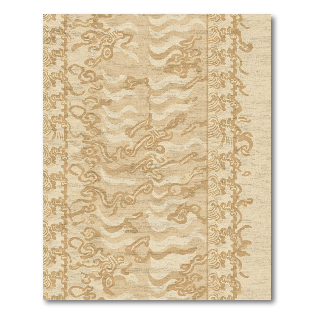 Earthy Tan Wavy Scroll Border Rug