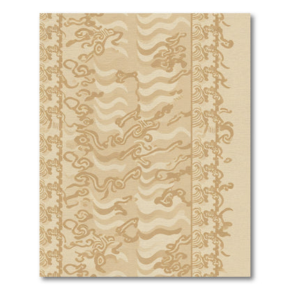 Earthy Tan Wavy Scroll Border Rug