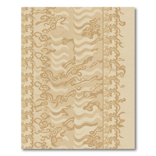 Earthy Tan Wavy Scroll Border Rug