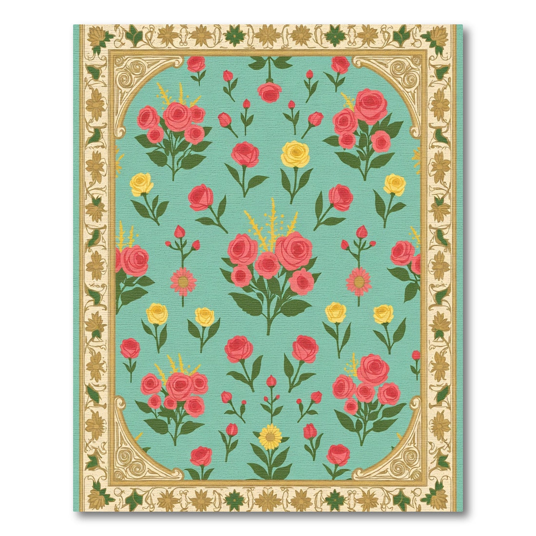 Aqua Floral Medallion Garden Rug