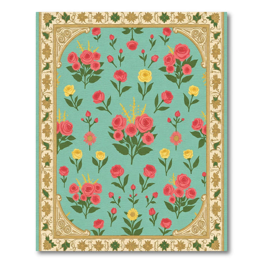 Aqua Floral Medallion Garden Rug