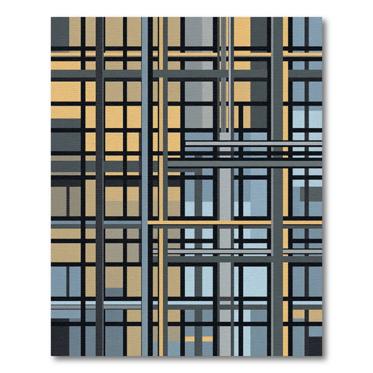Geometric Grid Abstract Mustard Blue Rug