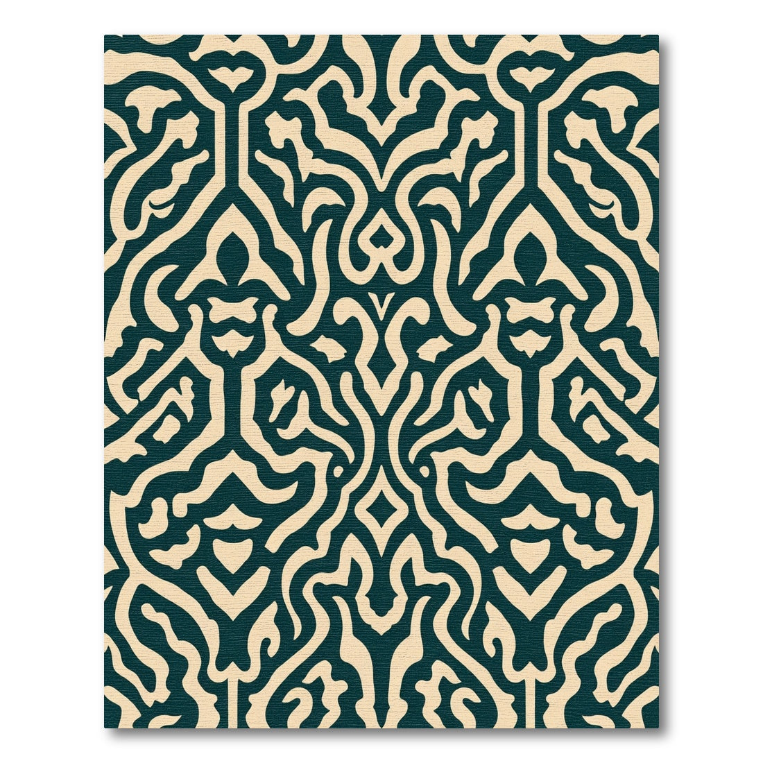Dark Teal Cream Ornate Scroll Medallion Rug