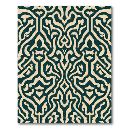 Dark Teal Cream Ornate Scroll Medallion Rug