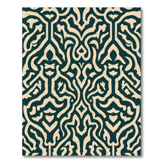 Dark Teal Cream Ornate Scroll Medallion Rug