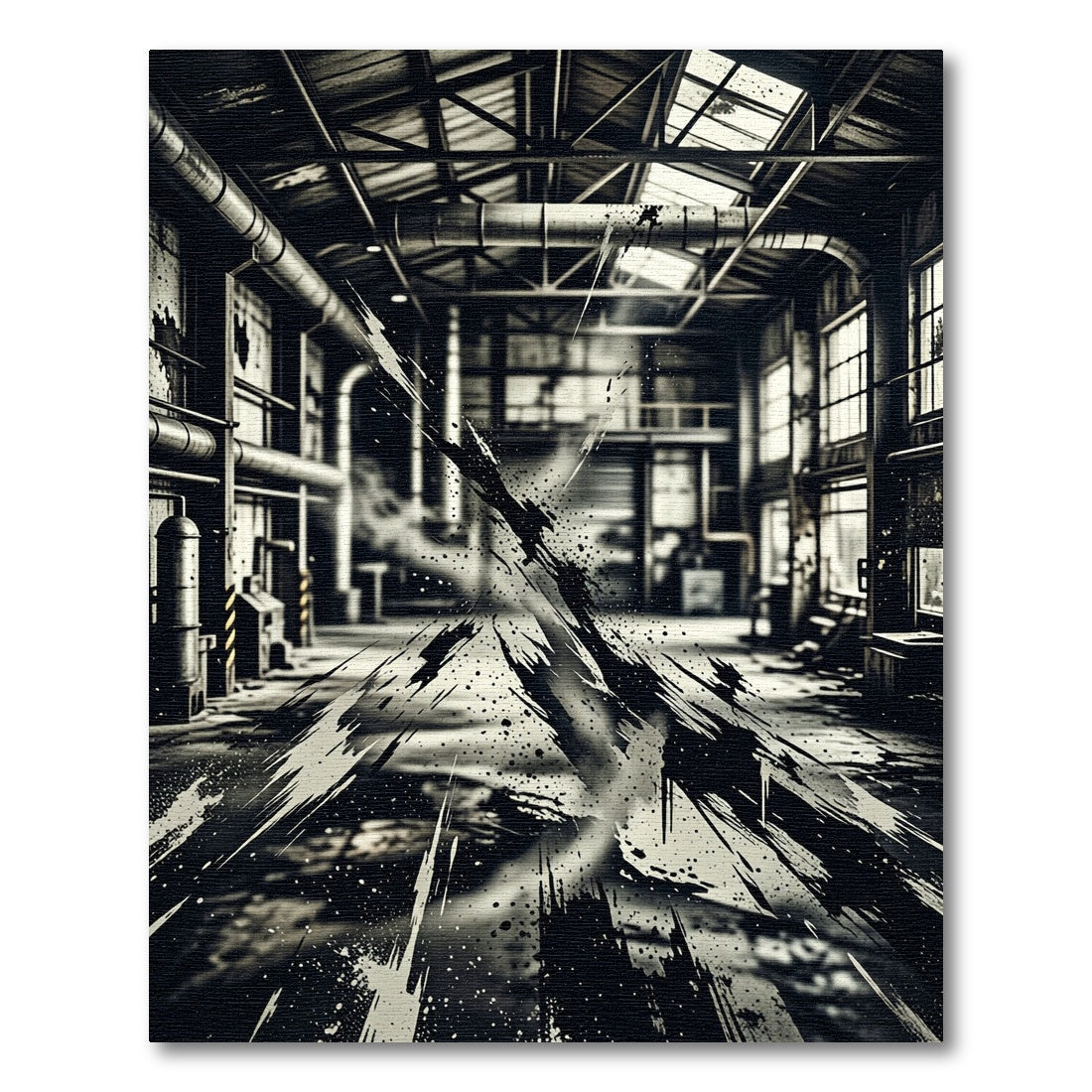 Monochrome Industrial Abstract Ink Splatter Rug