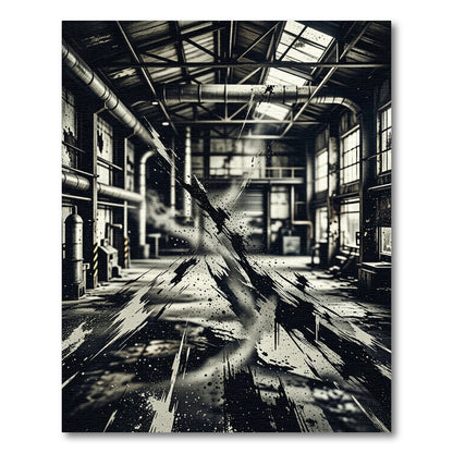 Monochrome Industrial Abstract Ink Splatter Rug