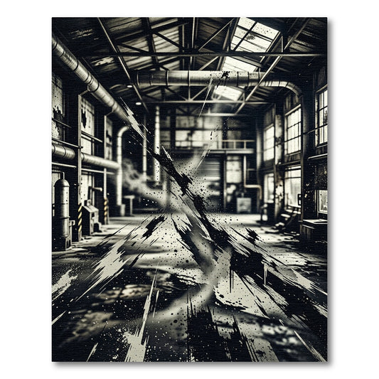 Monochrome Industrial Abstract Ink Splatter Rug